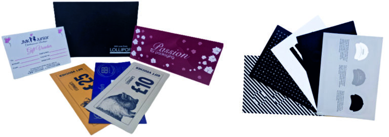 Printed postcards, gift cards, gift vochers branded with customers designs