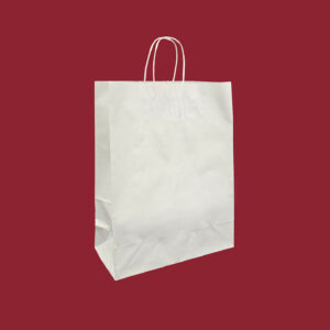 W320+G140xH410mm White Paper Twist Handle Carrier Bag