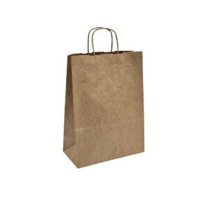W240+G110xH310mm Brown Paper Twist Handle Carrier Bag (ribbed)