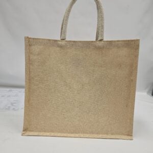 Juco natural beige carrier bag with soft cotton stuffed handles, unprinted., Standing face forward.