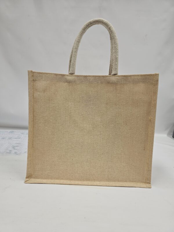 Juco natural beige carrier bag with soft cotton stuffed handles, unprinted., Standing face forward.