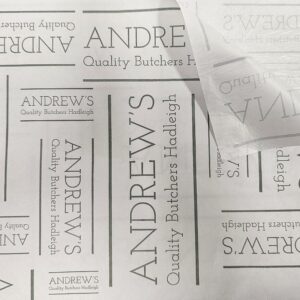 ANDREWS BUTCHERS White kraft HDPE glued on backet duplex sheets Printed Grey
