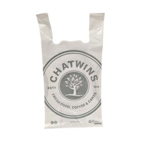 CHATWINS LDPE Post Consumer Waste Recycled Vest Carrier Bags Printed off edge