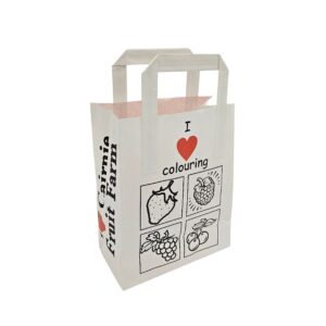 Cairnie Fruit Farm White Kraft Paper tape handle carrier bag back printed red