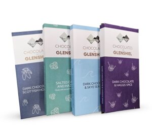 Chocolates of Glenshiel 70g Card Bar Wrappers groupshot