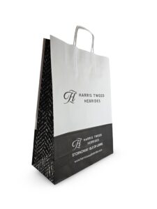 HARRIS TWEED HEBRIDES White Kraft Paper Twist Handle Carrier printed black ink