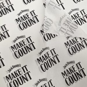 JACK DANIELS MAKE IT COUNT Foodgrade White Greaseproof Sheet Printed Black