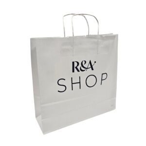 R&A SHOP Large Paper Twisted String Handle Bag 120gsm White Kraft Printed 1 Pantone Blue