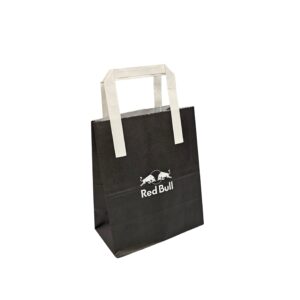 Red bull white paper tape handle bag 100_ black ink with white paper tape handles