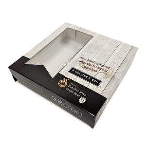 S collins Butchers Foodgrade pie box with clear window