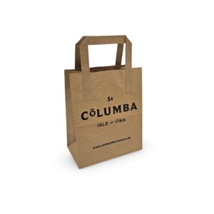 St Columba brown kraft Paper tape handle carrier bag printed 1 colour