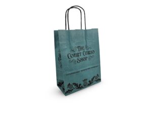 THE COURT CURIO Small Paper carrier with twisted string handles White Kraft printed 100_ 2 colour