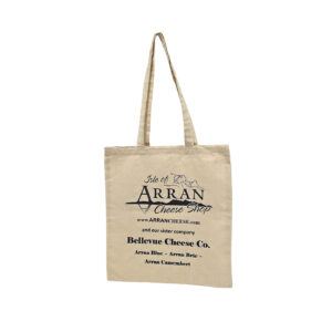 ARRAN CHEESE Cotton Bag 5oz Natural with Long Handles Printed Blue