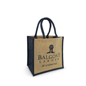 BALGOVE LARDER small Jute Bag natural with Dark Blue cotton stuffed handles