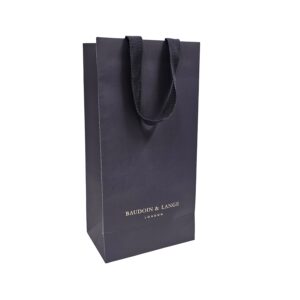 BAUDOIN AND LANGE Tall dark blue dyed paper kraft deluxe carrier bags with ribbon handles