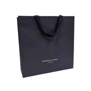 BAUDOIN & LANGE Large Deluxe Paper kraft Bag Printed Blue Foiled 2 Faces ribbon handles