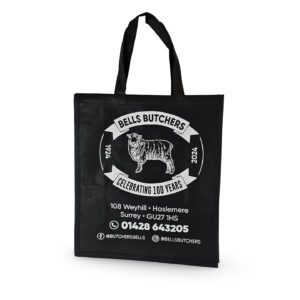 BELLS BUTCHERS NWPP Carrier Black 90gsm with Self Looped Short Handles Printed White