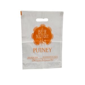 Beer Boutique clear PD varigauge carrier bags printed orange
