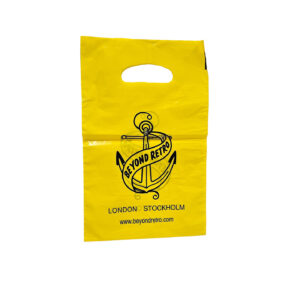 Beyond Retro Gauge Yellow LDPE patch handle carrier printed 2 sides black 14