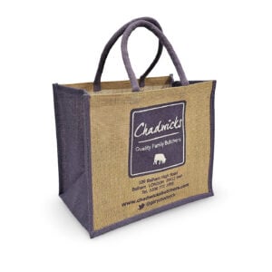 CHADWICK BUTCHERS Jute Bag Natural Laminated Printed Purple