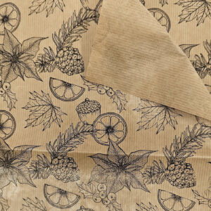 Christmas Kraft Brown paper with leaves, acorns and pine cones