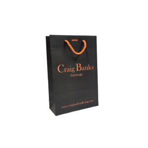 Craig banks laminated gift carrier bag with orange rope handles