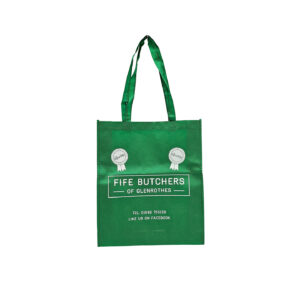 FIFE BUTCHERS NWPP square base Green bag with looped handles