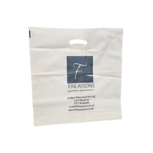 Finlayson 300gauge white LDPE patch handle bags