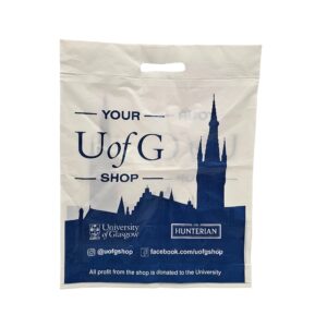GLASGOW UNI Potato Starch Bag with Clear Punched Handles Printed Blue