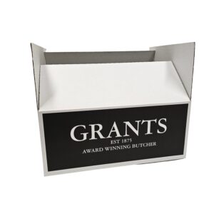 GRANTS Corrugated Box Glued Case White Printed Black