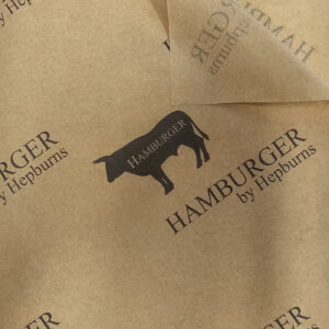 HAMBURGERS BY HEPBURNS Foodgrade Grease Resistant Brown Kraft Paper