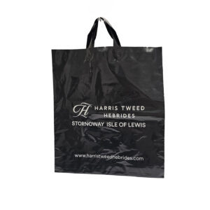 HARRIS TWEED Flexi loop black Carrier Bag with white print