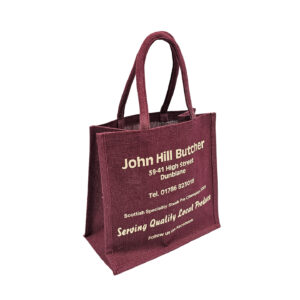 John Hill butcher red Jute carrier bag