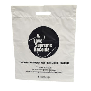 Love supreme sugar cane poly patch handle carrier printed black