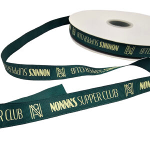 NONNA_S SUPPER CLUB Grosgrain Ribbon dark Green & cream print