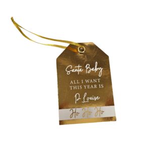 P Louise Gloss gold and white christmas tags with gold ribbons