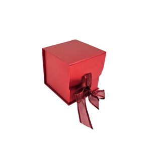 Red foil collapsible box with ribbon tie