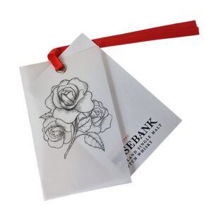 Rosebank collated Gift Tags with punched gold eyelet and red ribbon