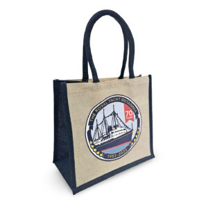 Royal Yacht Britannia Natural Juco bag dyed juco sides and gussets blue cotton stuffed handles