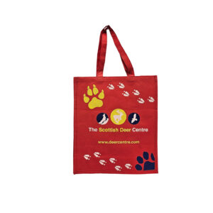 SCOTTISH DEER CENTRE Bright Red SOS NWPP carrier bag with two faces and gussets