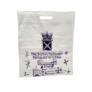 Scottish Parliment potato bag punched handles