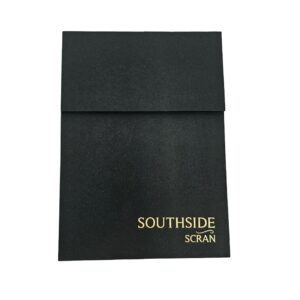 Southside Scran folder dark green with ribbon slots and gold hot foil print