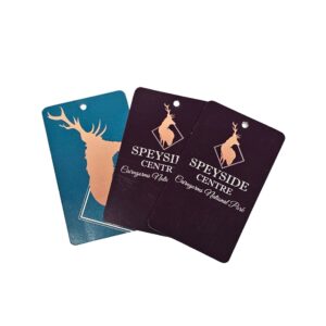 Speyside centre silk board punched hole printed digitally two sides gift tags