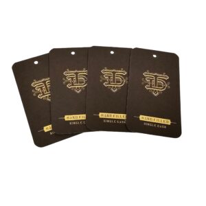 TAMDHU Tags with punched holes printed dark brown and gold print