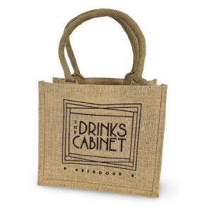 THE DRINKS CABINET Jute Bag Natural with Short Cotton Stuffed Handles Printed brown