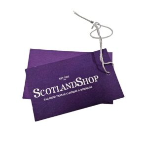 The Scotland Shop purple Gift tag with punched hole and silver print silver thin string