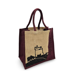 URQUHART CASTLE Natural Jute Bag printed black and Burgandy
