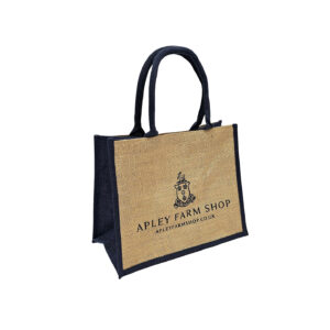 APLEY FARM SHOP Jute Bag Dyed Dark Blue Printed Blue Cotton Stuffed Short Handles 2025