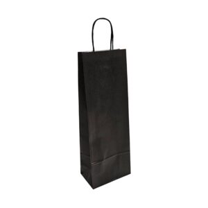 W140+G80xH390mm Black Paper Twist Handle Bottle Carrier Bag (ribbed)