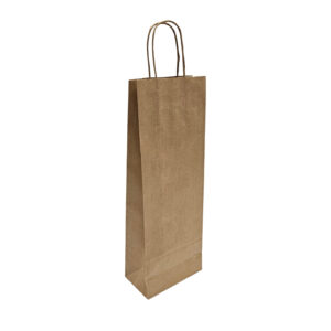 W140+G80xH390mm Brown Paper Twist Handle Bottle Carrier Bag (ribbed)